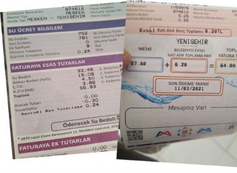 MERS�NL� KABARIK  SU FATURASINDAN DERTL�!