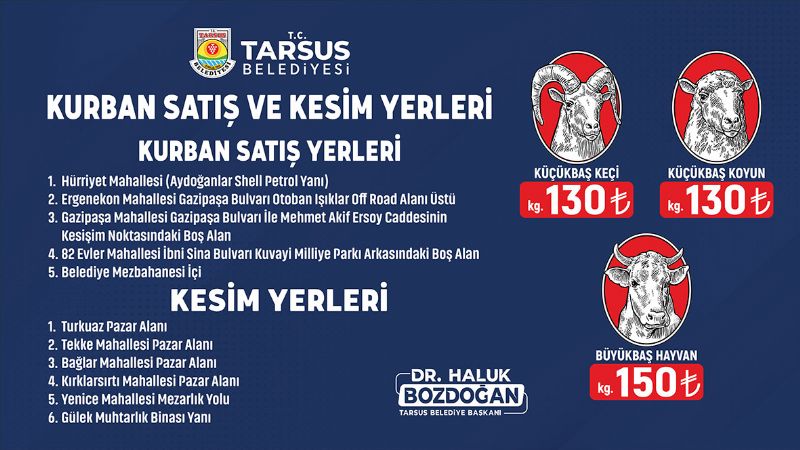 Tarsusta kurbanlk fiyatlar ile sat ve kesim yerleri belirlendi...